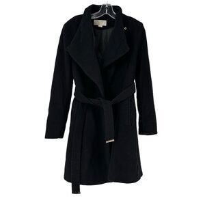 Michael Kors Walker Coat Black Wool Blend Belted Womens Size Small Classic Coat
